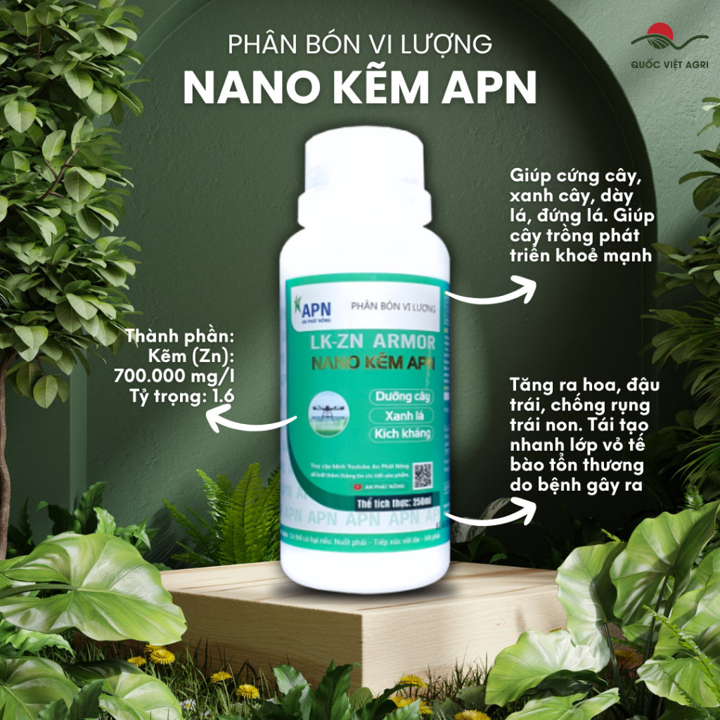 Phân bón vi lượng NANO KẼM APN (chai 250ml) - KẼM 700 giúp xanh lá, sạch nấm bệnh