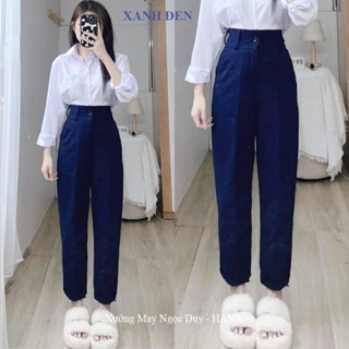 Quần tây XANH ĐEN đi học lưng cao nữ cấp 2 3 m50 m55 m60 m65 dáng quần baggy học sinh đi học vải dày mềm đáy cao