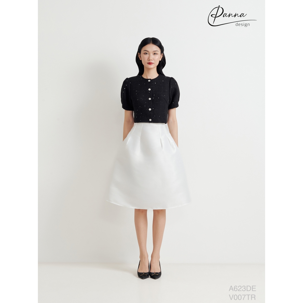 Chân váy xòe tafta Odessa trắng - PANNA DESIGN V007TR