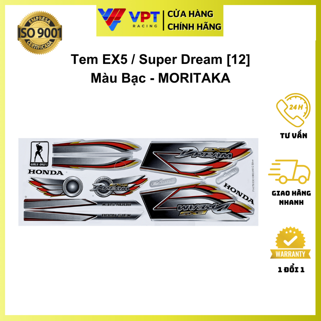 Tem Super Dream, Ex5 bạc - chính hãng Moritaka F1417H-EX5