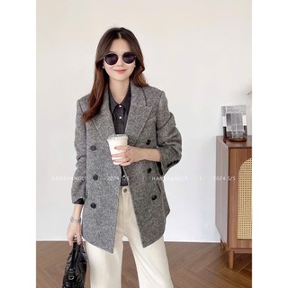 Áo khoác nữ dáng dài chất liệu len cashmere hai mặt màu yến mạch, mùa đông, thắt đai eo, tôn dáng.
