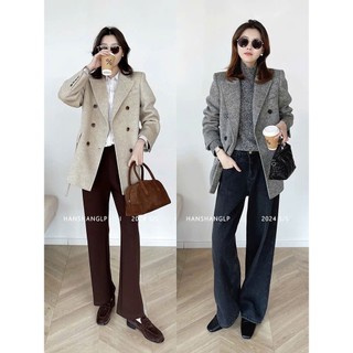 Áo khoác nữ dáng dài chất liệu len cashmere hai mặt màu yến mạch, mùa đông, thắt đai eo, tôn dáng.