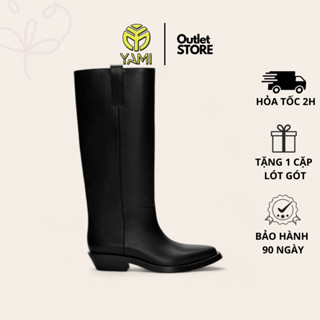 Giày Bốt Nữ Ống Cao, Boot Nữ Gót Vuông 5cm Mũi Nhọn Màu Đen Phong Cách Âu Mỹ Có Big Size, Bốt Nữ VNXK - YAMI