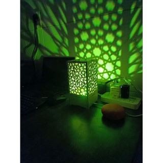 (Zentadv) Đèn Ngủ Gỗ Vuông Khắc Hoa Văn
