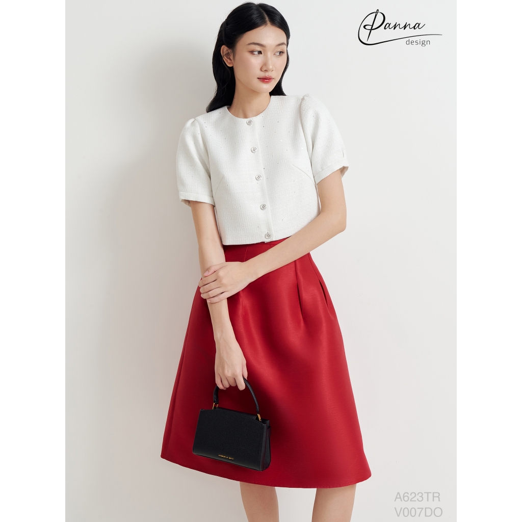 Chân váy xòe tafta Odessa đỏ - PANNA DESIGN V007DO