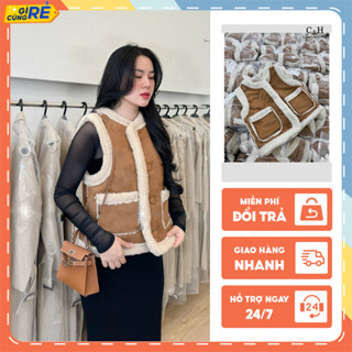 Áo khoác Jean nữ viền lông Áo khoác Gile lót lông hai lớp dày dặn C&H Clothing