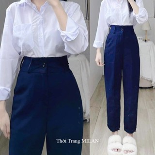 Quần tây XANH ĐEN đi học 1 2 nút lưng cao nữ cấp 2 3 m50 m55 m60 m65 dáng quần baggy học sinh đi học vải dày mềm đáy cao