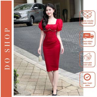 Váy body thiết kế dự tiệc Đầm body sang chảnh tôn dáng ( có mút) thiết kế gắn dây hạt đá sang trọng D10 DOSHOP