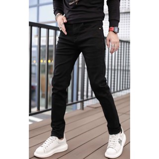 Quần jean nam không rách gối màu đen trơn chất bò cao cấp co dãn 4 chiều đẹp form dáng skinny boy phố mẫu mới