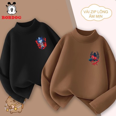 Áo giữ nhiệt cho bé trai BOBDOG chất liệu zip lông in hình siêu anh hùng cute cho bé