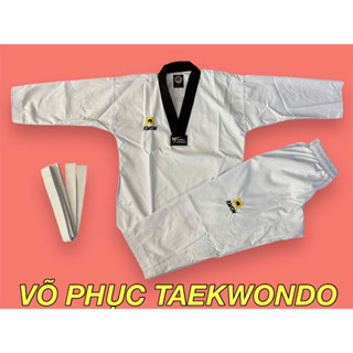 Võ Phục Taekwondo Vải Cao Cấp Kim Cương cổ Trắng & Đen, Đai Trắng, Ít Nhăn mát Nhất, hỏa Tốc HCM