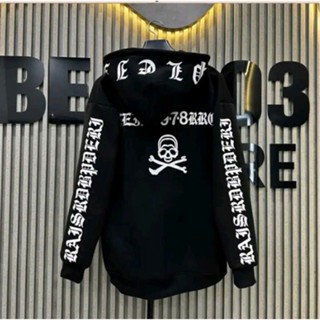 Áo khoác có mũ nam nữ Philipp Plein chữ 2 bên tay thêu logo phối in thêu chữ đầu lâu hai mặt mũ nỉ 2 lớp,hn