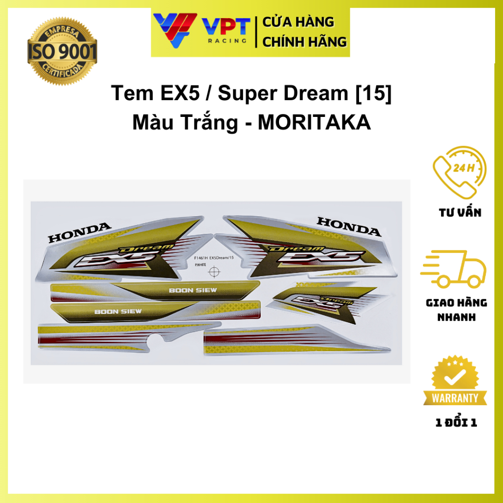 Tem EX5, Super Dream - trắng - chính hãng MORITAKA, Malaysia F1461H-EX5