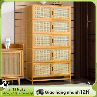 LACCOHUG Tủ lưu trữ bằng tre tủ quần áo Kệ sách tre 4/6/8/10 tầng Tiết kiệm không gian, Bền đẹp Tủ nhà bằng tre