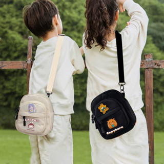 Túi đeo chéo thời trang cho bé trai bé gái hoạ tiết Capybara Labubu, túi mini đeo vai vải canvas mềm đẹp