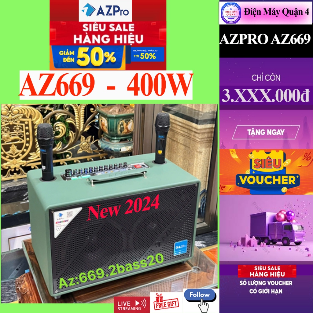 AZ669 -- Loa Xách Tay AZpro AZ-669 (2 Bas20), Chính hãng