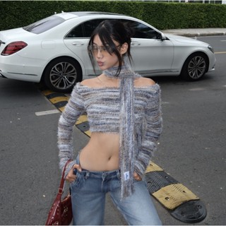 Áo Trễ Vai TWENTI Len Lông XÙ Dáng Ngắn Kèm Dây