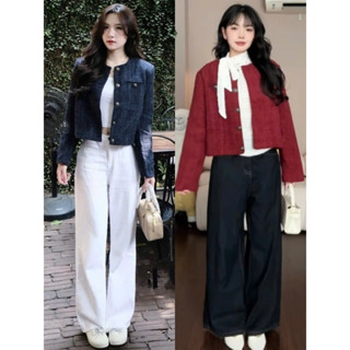 [HÀNG 2 LỚP] Áo dạ tweed A.679, Áo dạ lửng nữ cổ tròn dài tay 2 túi giả dày dặn - Shop Chấm Bi