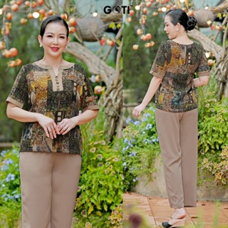 GOTI Đồ Lụa Trung Niên Nữ Cao Cấp Thiết Kế Siêu Mát Mặc Lễ Tết Thoải Mái Bigsize Cho Mẹ 45-80Kg 3421