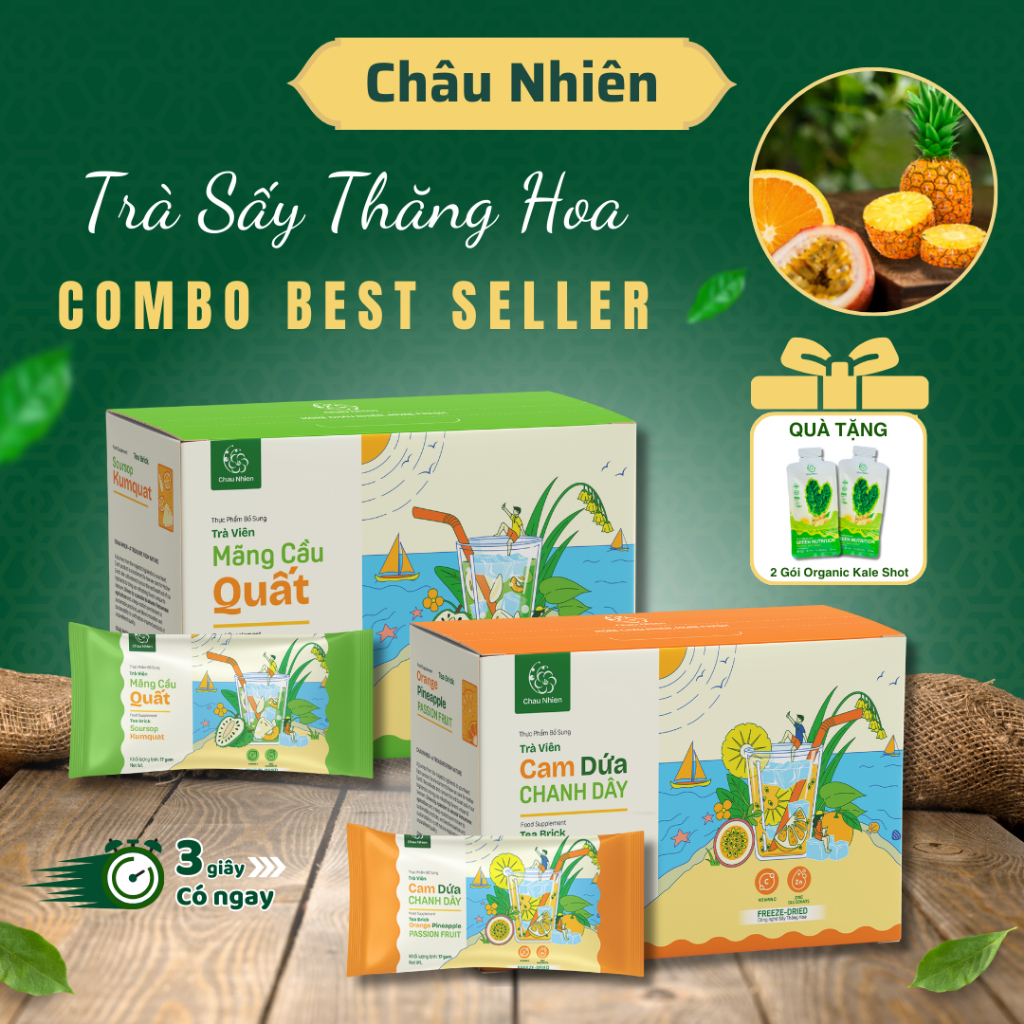 Combo 2 Hộp Trà Trái Cây Sấy Thăng Hoa Châu Nhiên (Cam Dứa Chanh Dây + Kombucha Dứa Xoài)