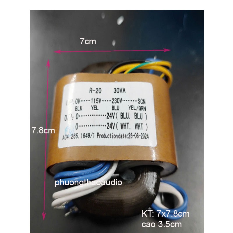 Biến thế Rcore 24vx2 30W, Biến thế 24v+24v