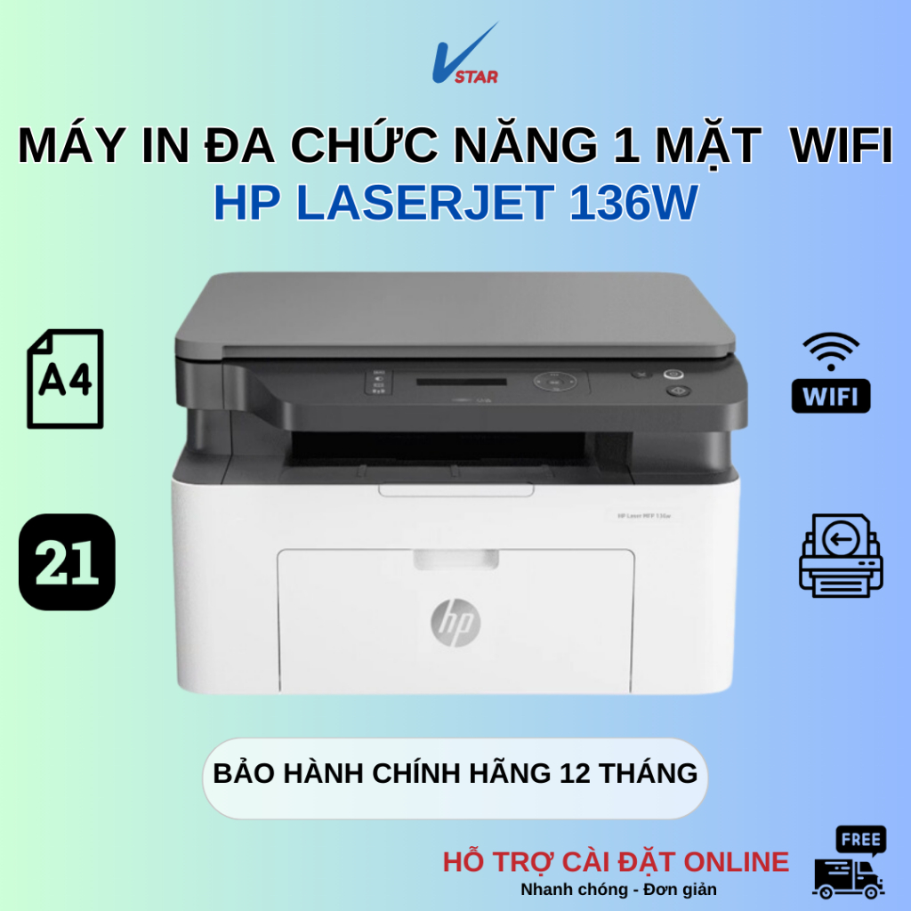 Máy in WIFI HP 136A/ 136W đa chức năng in, copy, scan mới 100% chính hãng. In không dây