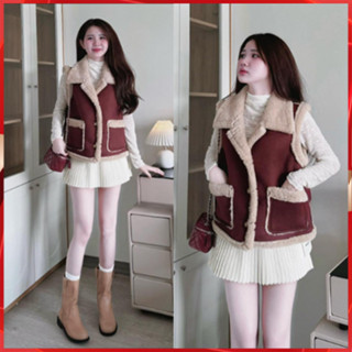 áo gile da lộn lót lông nữ hàng quảng châu cao cấp phong cách trẻ trung hàn quốc