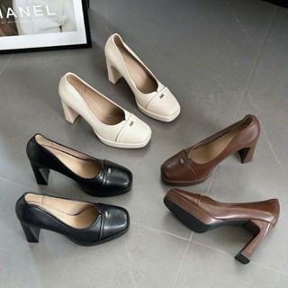 B Giày Cao Gót Đế Đúp 9p Chữ Miu Mũi Vuông Da Mềm Êm Fullbox Cao Cấp