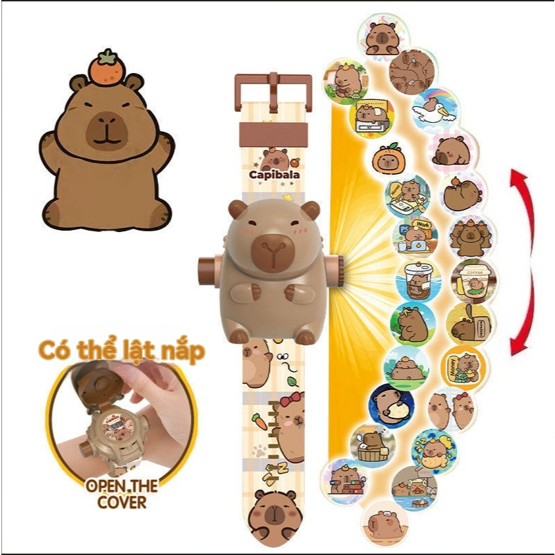 Đồ chơi đồng hồ trẻ em Capibala Quà tặng mẫu giáo cho bé trai và bé gái Thời gian lật phim hoạt hình phát sáng