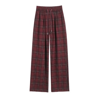 Quần ống rộng Meemdy nữ kẻ caro lưng cao cạp chun họa tiết sọc vải dạ dày dặn ốngsuông dài