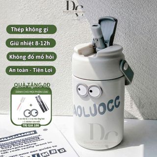Ly Giữ Nhiệt Cute Cao Cấp 550ml  Innox 316 Không Gỉ, Bình Giữ Nhiệt Có Ống Hút Và Quai Đeo Dễ Thương