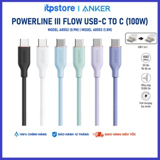 Cáp sạc nhanh truyền dữ liệu Anker PowerLine III Flow USB-C to C 100W A8552 (0.9m) / A8553 (1.8m)