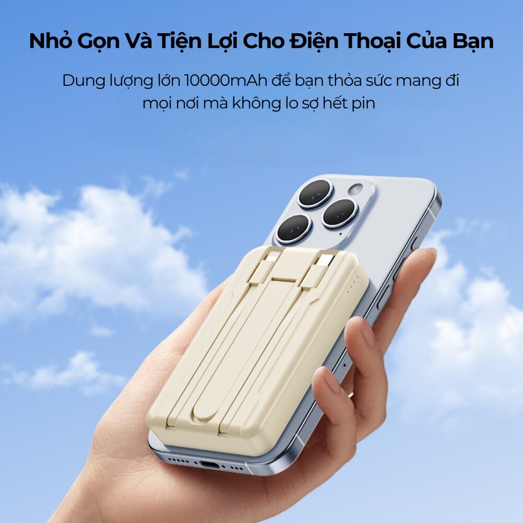 Sạc Dự Phòng Không Dây 10000mAh, Pin Dự Phòng Tích Hợp 2 Dây Sạc, Sạc Siêu Nhanh, Pin Lithium, Nam Châm Hít Siêu Chắc | BigBuy360 - bigbuy360.vn