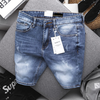 Quần short jean nam xuất khẩu xịn xanh dương sáng co giãn ôm côn nhẹ