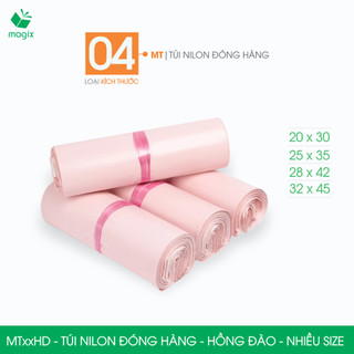  MTxHD - Combo 100 túi nilon đóng hàng niêm phong Hồng đào túi gói hàng quần áo - Nhiều size 