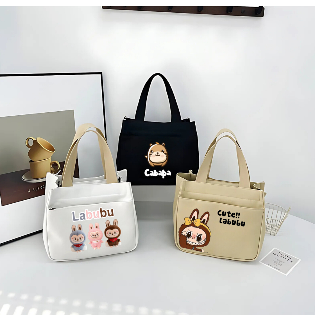 Túi vải canvas đựng hộp cơm, đồ cá nhân, mỹ phẩm tiện lợi đa năng, túi mini xách tay in hình dễ thương mang đi du lịch