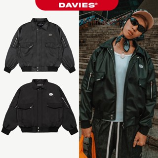 Áo khoác bomber croptop nhiều túi DAVIES logo inox cổ bẻ bo chun dù, da túi hộp tay áo Double Box Bomber Jacket | D-AK8