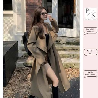 Áo trenchcoat BẢO KHÁNH SHOP áo măng tô cổ bẻ khoác nữ dáng dài cúc chất liệu kaki có đai buộc 115-333
