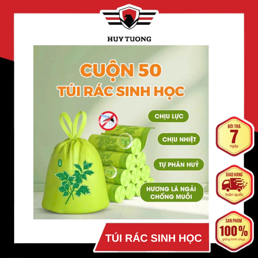 Túi Đựng Rác Sinh Học Có Quai Rút Tiện Lợi, Hương Ngải Cứu, Hương Lavender Xua Đuổi Ruồi Muỗi Và Côn Trùng (50 Túi/Cuộn)
