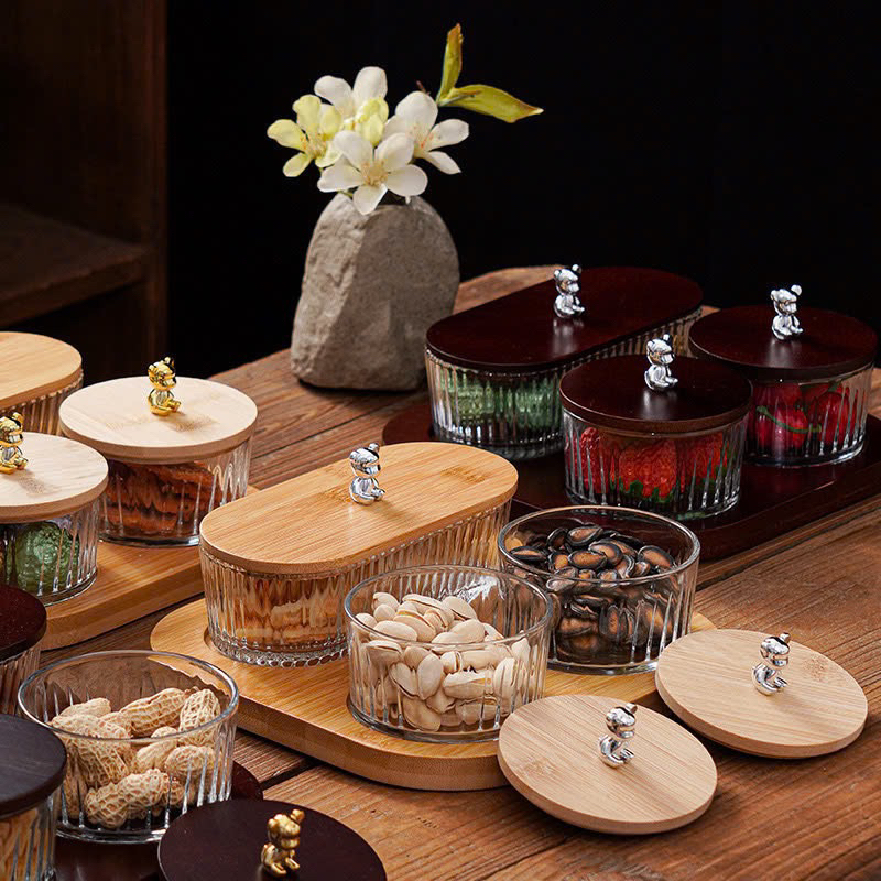 🌸Khay Đựng Mứt Tết-Khay Đựng Bánh Kẹo Tết,Hoa quả khô - Nắp Gỗ/Thố Mứt Tết Thủy Tinh DeLi Cao Cấp.