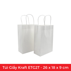 ETG2T - 26x18x9 cm - Túi Giấy Kraft Màu Trắng (25 túi)