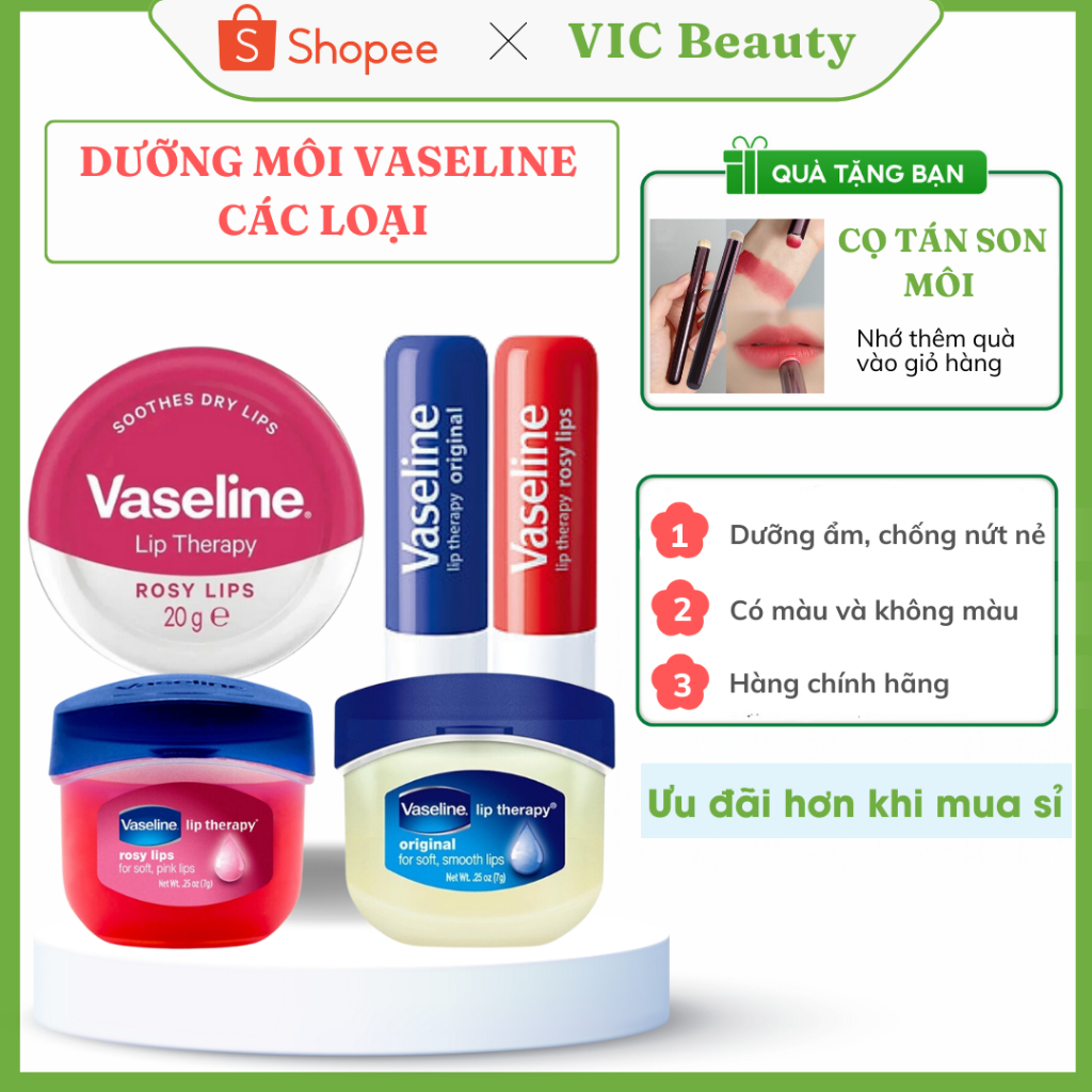 Son dưỡng môi Vaseline có màu Sáp dưỡng hồng môi Vaseline hôp thiếc hồng 20g hũ 7g thỏi Vaseline Lip