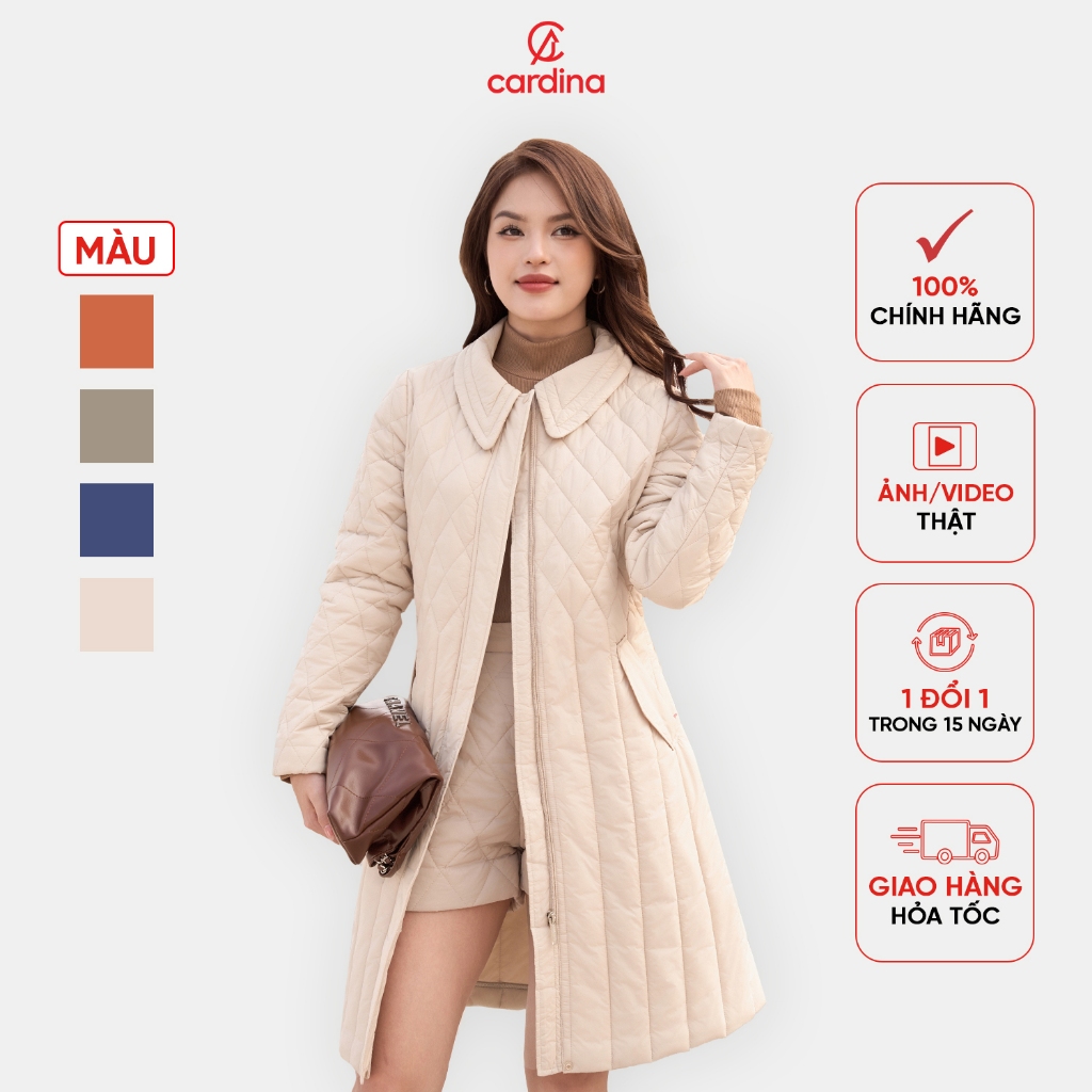 Áo phao nữ CARDINA chất liệu chất liệu chần bông cao cấp siêu nhẹ kiểu dáng dài cổ bẻ có đai eo tôn dáng 4PDF01