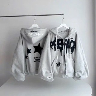 Áo khoác hoodie zip Nam nữ 3 sao dập nổi tay phồng dây kéo chất  nỉ dày mịn  hottren2024