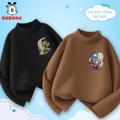 Áo giữ nhiệt cho bé trai BOBDOG chất liệu zip lông co giãn tốt in hình siêu anh hùng cute cho bé