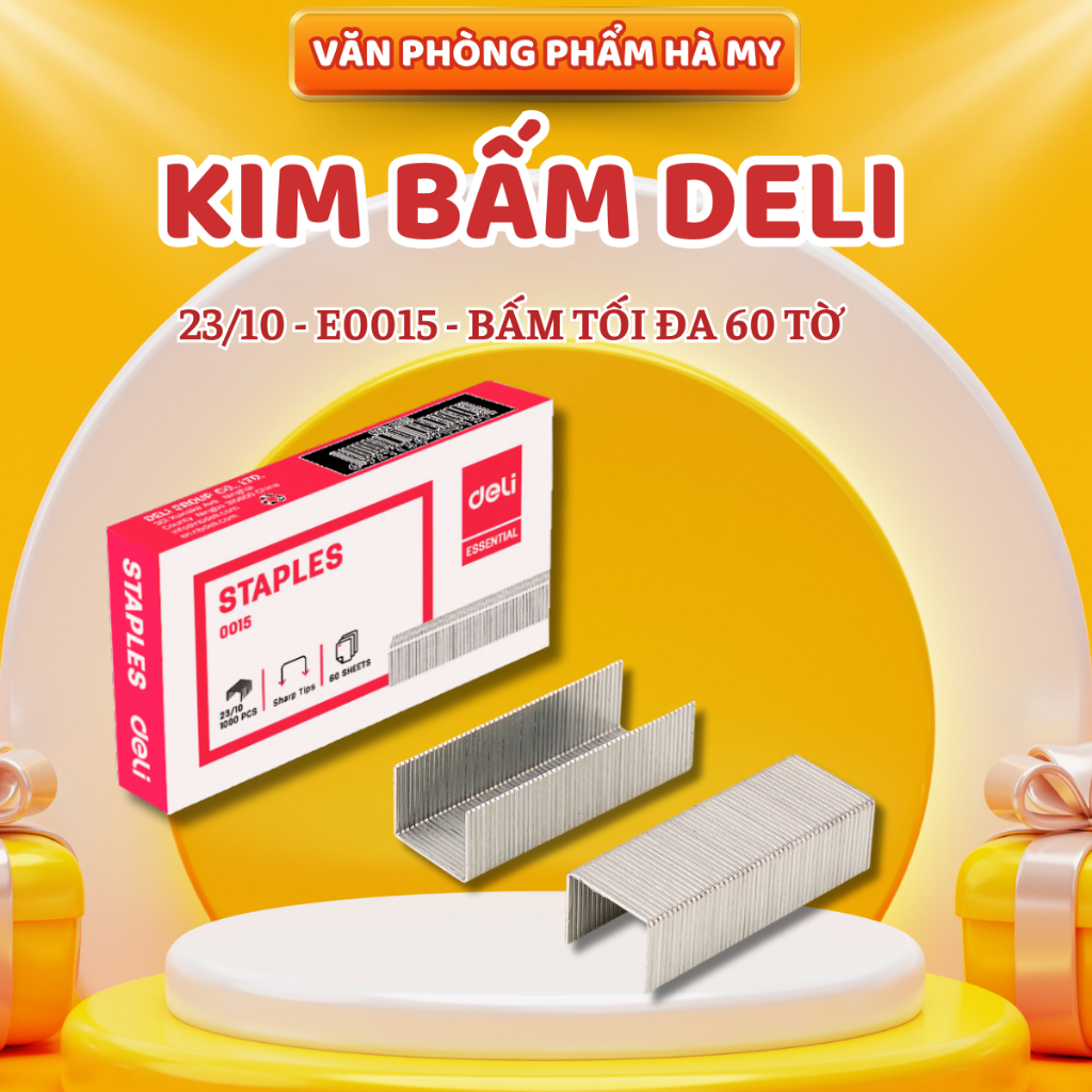 Combo 5 Hộp Kim Bấm 23/10 Deli E0015 Ghim dập được 60 tờ