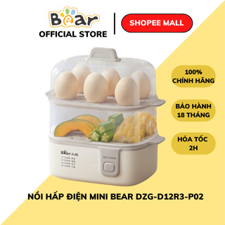 Nồi Hấp Điện Mini 2 Tầng 2.4L Bear ZDQ-D12R3-P02, 270W, Hấp Cách Thủy Văn Phòng, Bảo Hành 18 Tháng