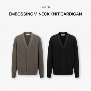 Áo cardigan len cổ tim giấu khuy DWARFS Embossing V-neck Knit Cardigan