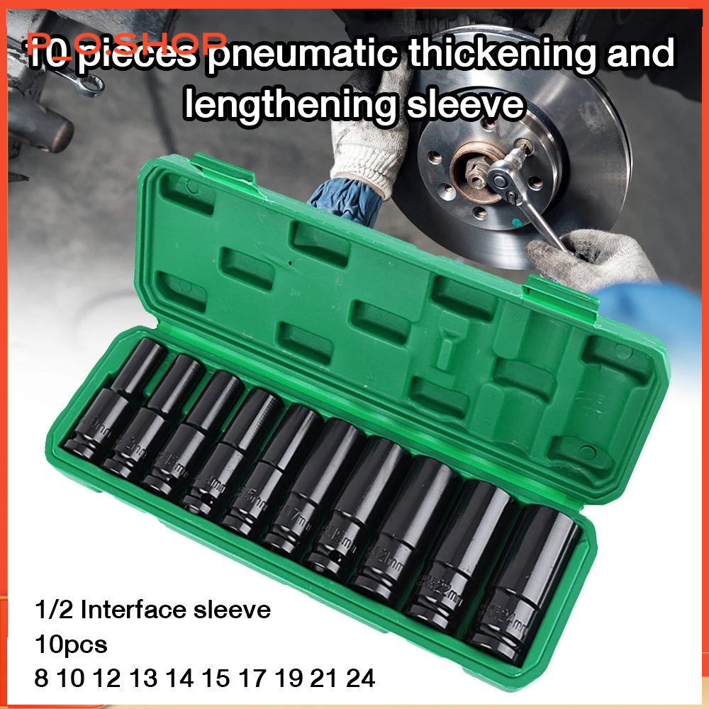 【🔥Rẻ】Bộ 10 đầu khẩu, đầu túyt Cao Cấp dùng cho máy siết bulong 1/2 -8-24mm chặn bi dài