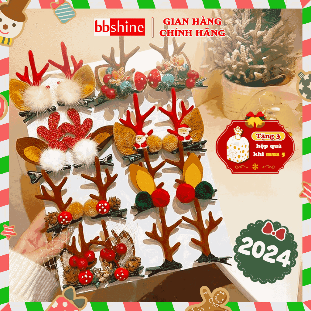 Kẹp Tóc Noel Sừng Tuần Lộc 2024 Trang Trí Đáng Yêu Lạ Mắt (Set 2 Kẹp) BBShine – NOEL006